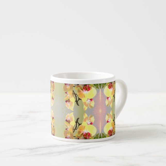 Yellow Orchids Pattern Espresso Cup (Front Right)