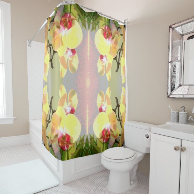 Yellow Orchids Pattern Shower Curtain (In Situ)