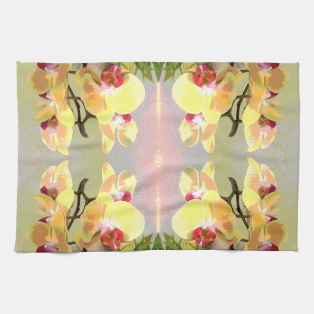 Yellow Orchids Pattern Tea Towel (Horizontal)