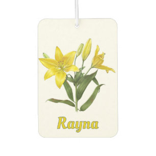 Yellow Oriental Lily Botanical Art Personalised  Car Air Freshener