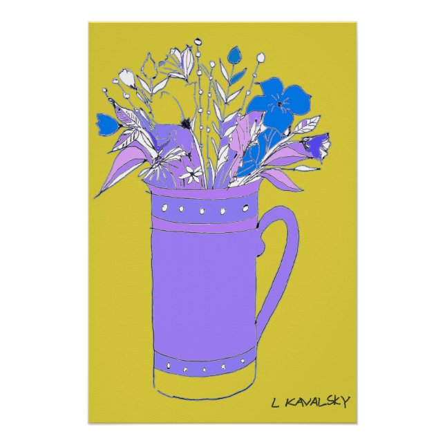 Yellow Original Colourful Flowers In A Mug Poster  (Front)