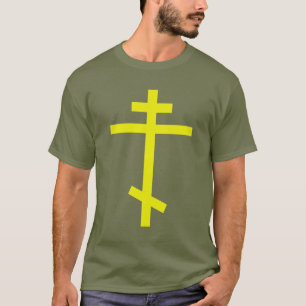 Yellow Orthodox Cross. Olive Drab T-Shirt
