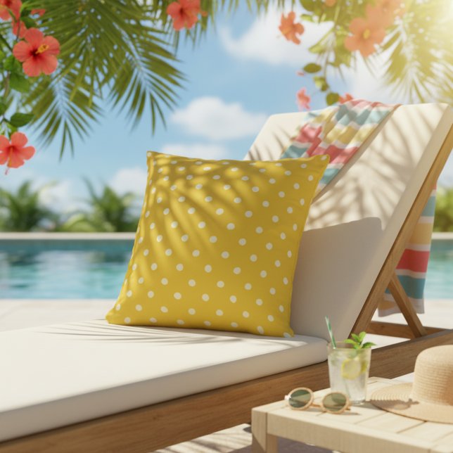 Yellow Outdoor Pillows | Cute Polka Dot Print (Fun yellow outdoor pillow!)