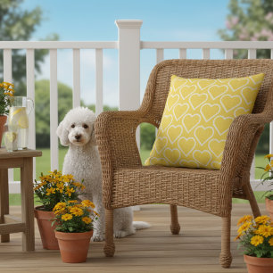 Yellow Outdoor Pillows - Whimsical Heart Print