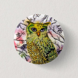 Yellow Owl 3 Cm Round Badge