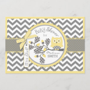 Yellow Owl Chevron Print Baby Shower Invitation