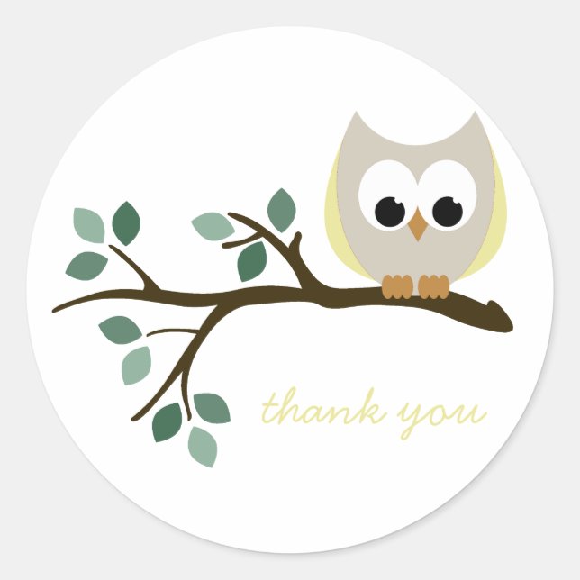 Yellow Owl Thank You Stickers (Front)