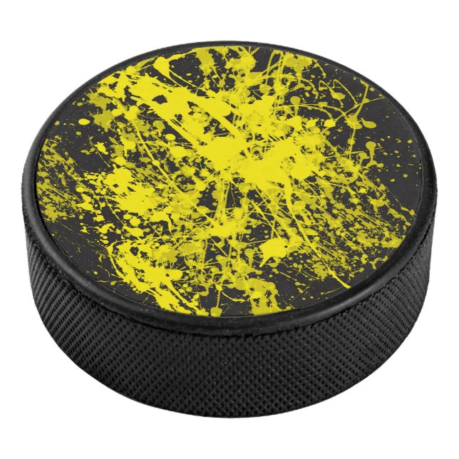 Yellow Paint Brush Splatter Hockey Puck (3/4)