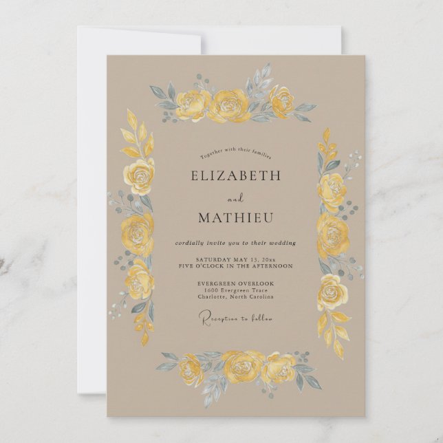 Yellow Painterly Vintage Wedding Invitation (Front)