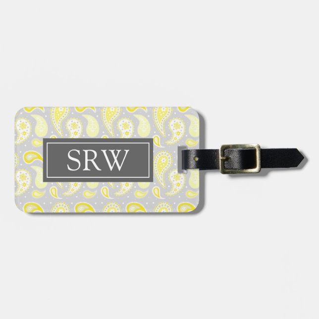 Yellow Paisley Custom Monogram Luggage Tag (Front Horizontal)