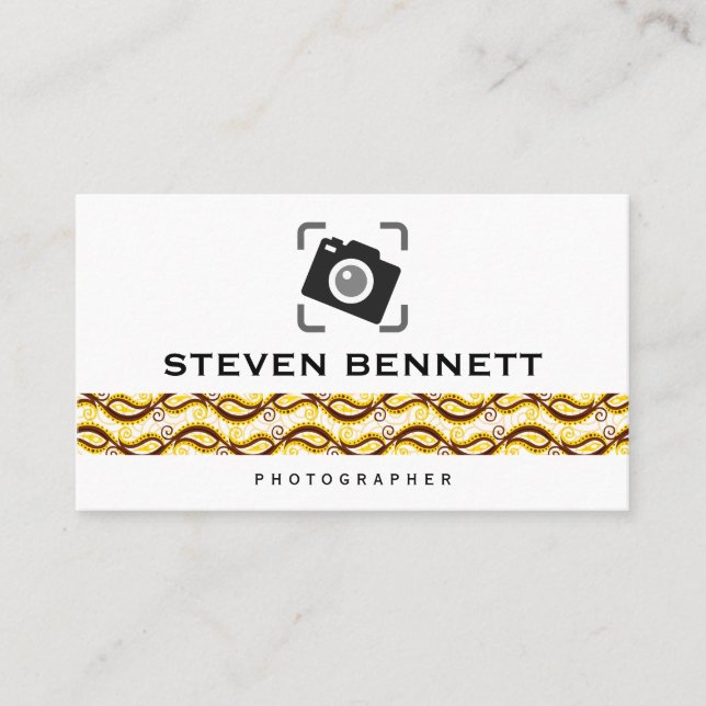 Yellow Paisley Pattern Business Card (Front)