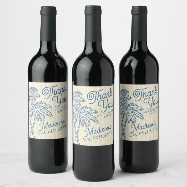 Yellow Palm Spring Pastel Beach Bachelorette Favou Wine Label (Bottles)