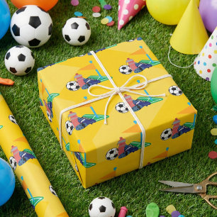 Yellow Palyful Soccer Ball Sports Birthday Wrapping Paper
