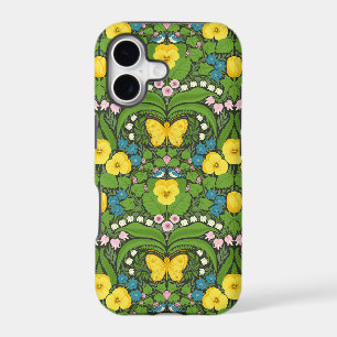 Yellow pansies, birds and butterflies