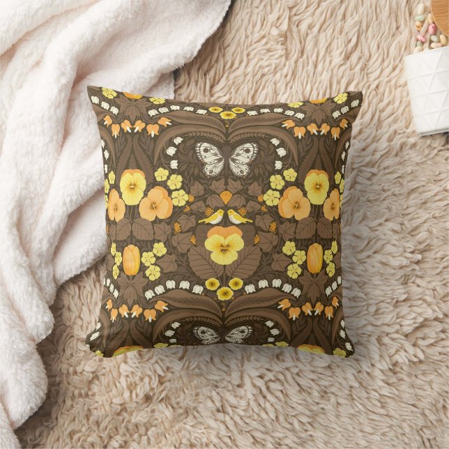 Yellow pansies, birds and butterflies cushion (Blanket)