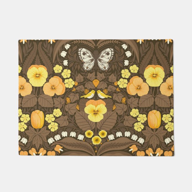 Yellow pansies, birds and butterflies doormat (Front)