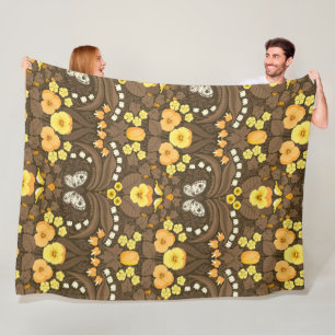 Yellow pansies, birds and butterflies fleece blanket