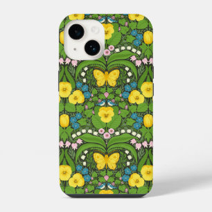 Yellow pansies, birds and butterflies iPhone 14 case