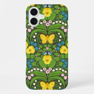 Yellow pansies, birds and butterflies iPhone 16 plus case