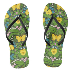 Yellow pansies, birds and butterflies jandals