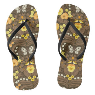 Yellow pansies, birds and butterflies jandals