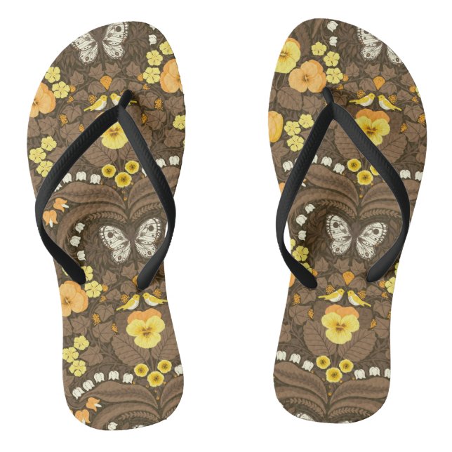 Yellow pansies, birds and butterflies jandals (Footbed)