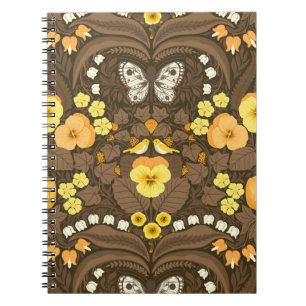 Yellow pansies, birds and butterflies notebook
