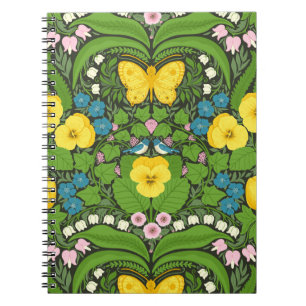 Yellow pansies, birds and butterflies notebook