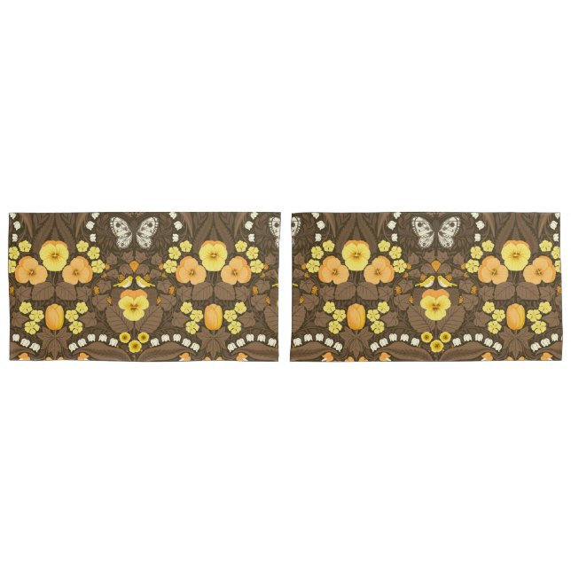 Yellow pansies, birds and butterflies pillowcase (Front-Set)