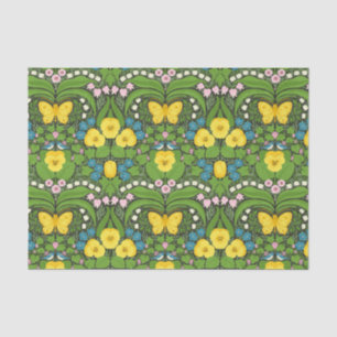 Yellow pansies, birds and butterflies tissue paper