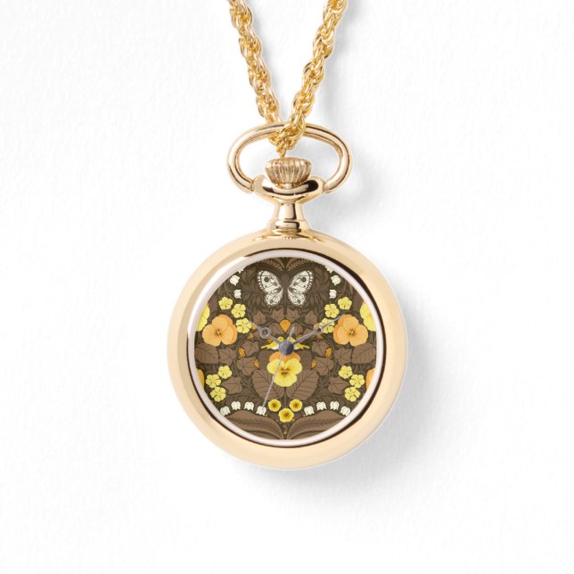 Yellow pansies, birds and butterflies watch (Front)
