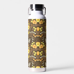 Yellow pansies, birds and butterflies water bottle