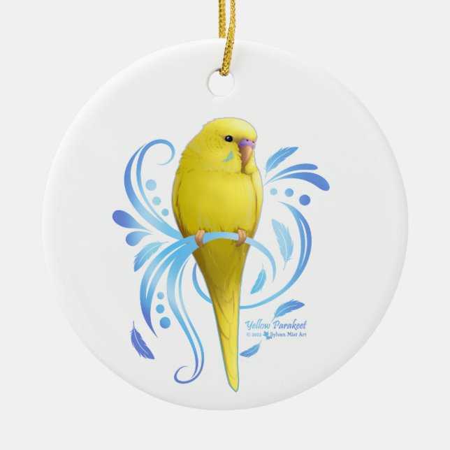 Yellow Parakeet Ceramic Tree Decoration (Front)