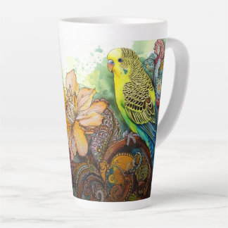 Yellow Parakeet with Paisley and Flowers Latte Mug