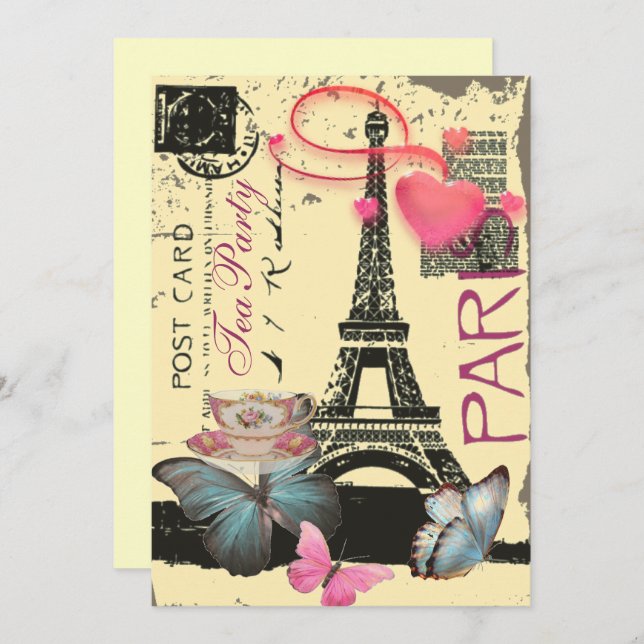 yellow Paris eiffel tower bridal shower tea party Invitation (Front/Back)