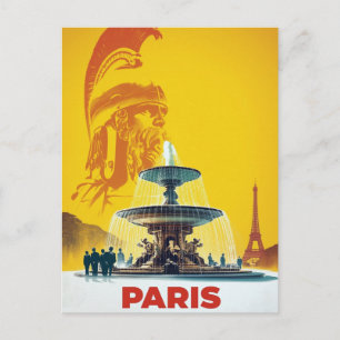 Yellow Paris Roman Statue and Fountain Art Postcard