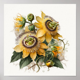Yellow Passion Flower Art Print Poster