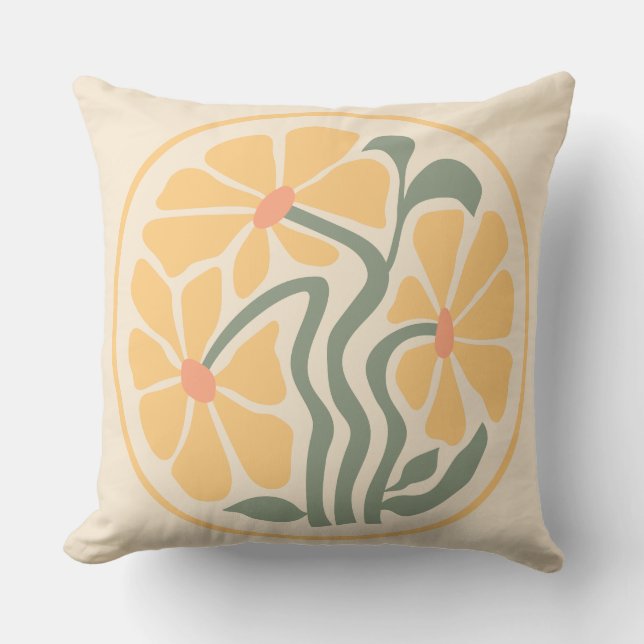 Yellow Pastel Abstract Flower Square  Cushion (Front)