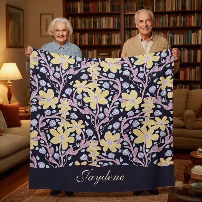 Yellow Pastel Flowers Among Vines Sherpa Blanket (Customize it now and add your personal touch to this whimsical blanket.)