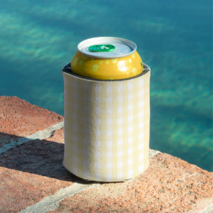 Yellow Pastel Gingham Pattern Grandmillenial Can Cooler