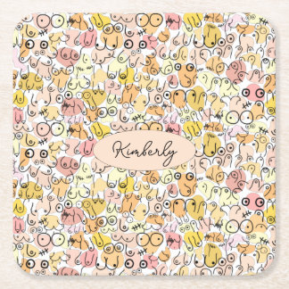 yellow pastel woman square paper coaster