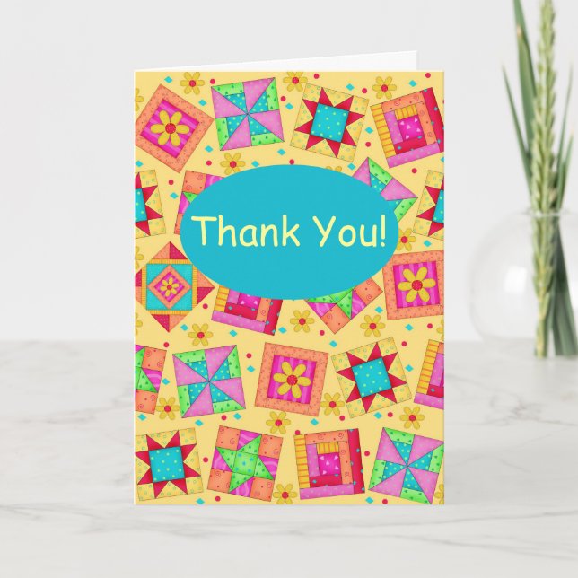 Yellow Patchwork Quilt Block Art Thank You (Front)