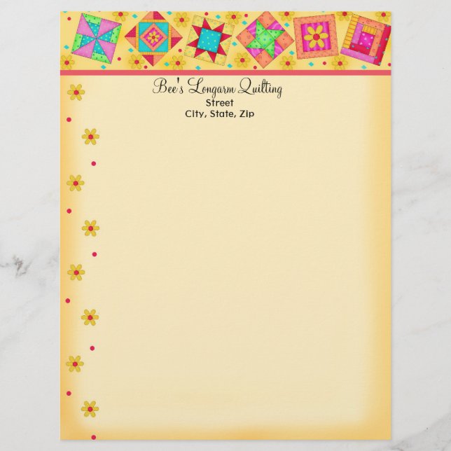 Yellow Patchwork Quilt Blocks Letterhead (Front)