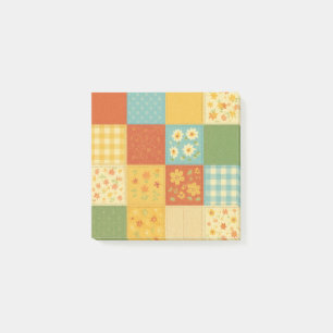 Yellow Patchwork Quilt Rustic Farmhouse Floral Post-it Notes