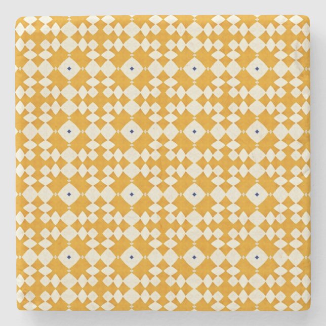 Yellow Pattern Azulejos Portuguese Paper Coaster (Front)