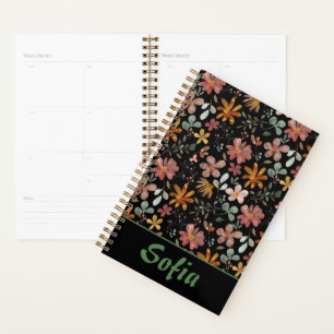 Yellow pattern botanical green name black planner