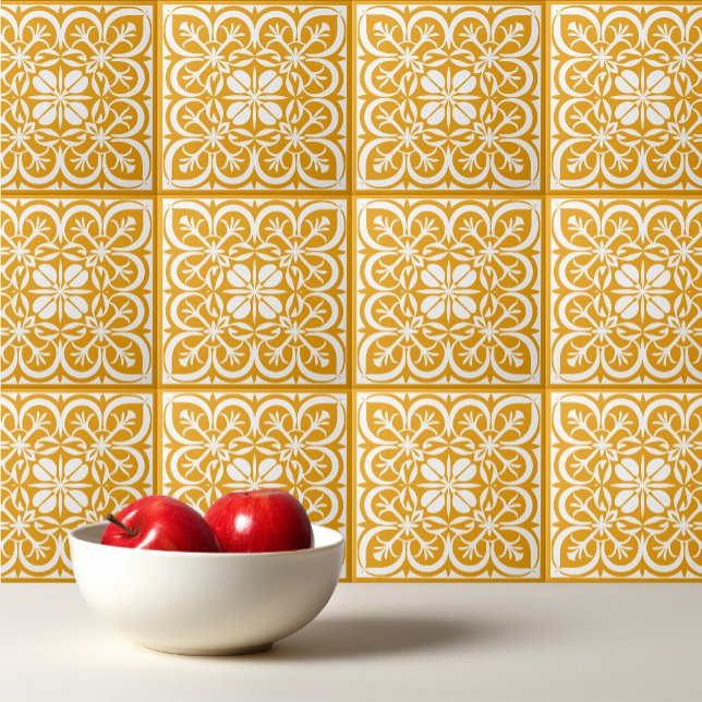 Yellow pattern Portuguese Mediterranean aesthetic Tile (Creator Uploaded)