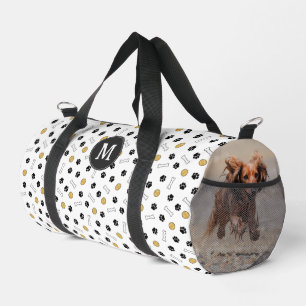 Yellow Paws Bones Ball Dog Photos & Monogram Duffle Bag