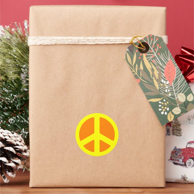 Yellow Peace Sign Classic Round Sticker (Holiday)