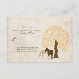 Yellow Peach and Mint Autumn Horses Wedding RSVP Card